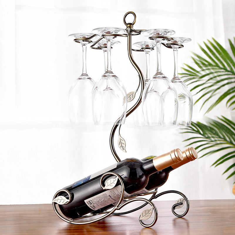 Milalit Metal Wine Glasses Bronze Bottles Holders Iron Elegant High End G-Shaped Leaf Decor Wrought Display Stand Rack for Wine Alcohol Liquor Spirits Cocktail Brandy Whiskey Home Bar Kitchen Exhibition Decoration