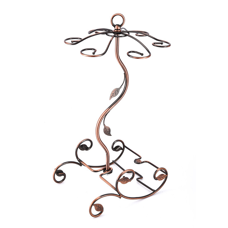 Milalit Metal Wine Glasses Bronze Bottles Holders Iron Elegant High End G-Shaped Leaf Decor Wrought Display Stand Rack for Wine Alcohol Liquor Spirits Cocktail Brandy Whiskey Home Bar Kitchen Exhibition Decoration