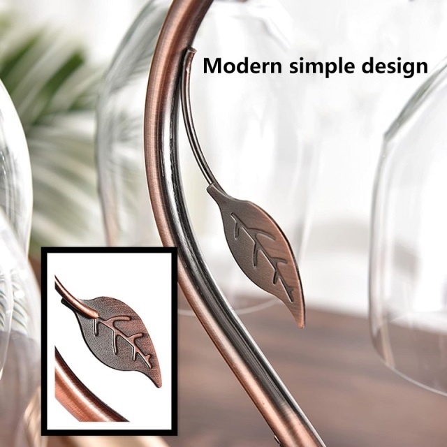 Milalit Metal Wine Glasses Bronze Bottles Holders Iron Elegant High End G-Shaped Leaf Decor Wrought Display Stand Rack for Wine Alcohol Liquor Spirits Cocktail Brandy Whiskey Home Bar Kitchen Exhibition Decoration