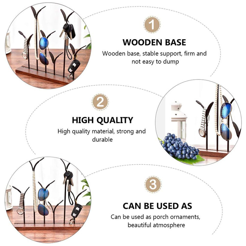 Milalit Bronze Metal Europe Style Decorative Iron Holding Rack Display Stand Holders for Jewelry Sun Glasses Keys Watches Necklace with Wooden Base Stable Freestanding