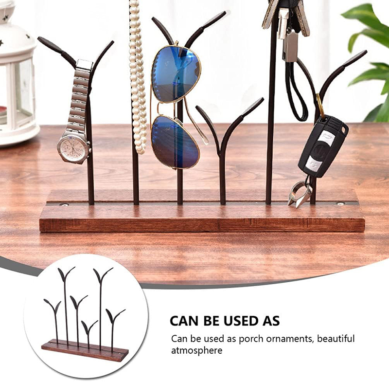 Milalit Bronze Metal Europe Style Decorative Iron Holding Rack Display Stand Holders for Jewelry Sun Glasses Keys Watches Necklace with Wooden Base Stable Freestanding