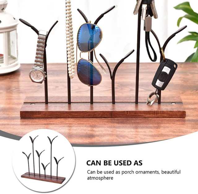 Milalit Bronze Metal Europe Style Decorative Iron Holding Rack Display Stand Holders for Jewelry Sun Glasses Keys Watches Necklace with Wooden Base Stable Freestanding