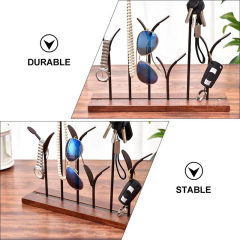 Milalit Bronze Metal Europe Style Decorative Iron Holding Rack Display Stand Holders for Jewelry Sun Glasses Keys Watches Necklace with Wooden Base Stable Freestanding