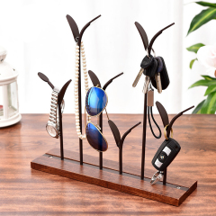 Milalit Bronze Metal Europe Style Decorative Iron Holding Rack Display Stand Holders for Jewelry Sun Glasses Keys Watches Necklace with Wooden Base Stable Freestanding