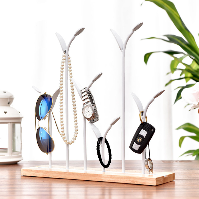 Milalit Bronze Metal Europe Style Decorative Iron Holding Rack Display Stand Holders for Jewelry Sun Glasses Keys Watches Necklace with Wooden Base Stable Freestanding