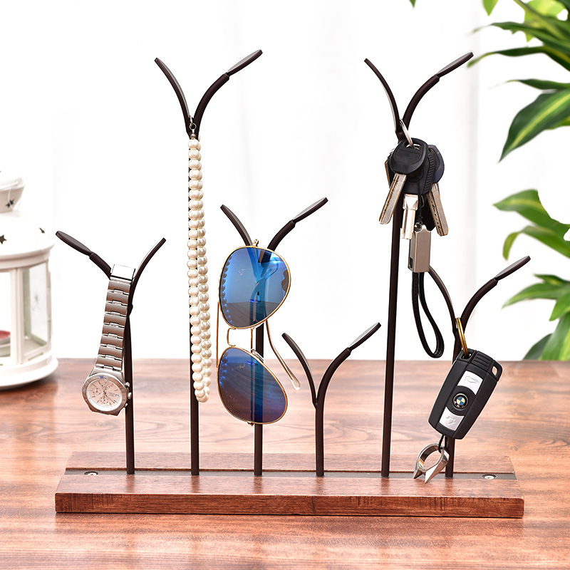 Milalit Bronze Metal Europe Style Decorative Iron Holding Rack Display Stand Holders for Jewelry Sun Glasses Keys Watches Necklace with Wooden Base Stable Freestanding