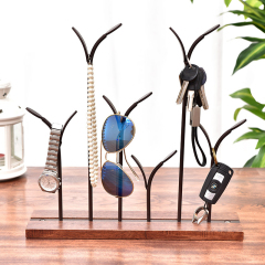 Milalit Bronze Metal Europe Style Decorative Iron Holding Rack Display Stand Holders for Jewelry Sun Glasses Keys Watches Necklace with Wooden Base Stable Freestanding