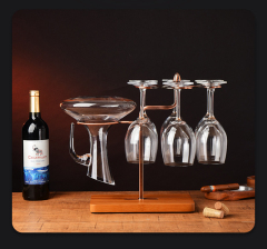 Milalit Hot Selling Europe Style Bronze Wine Glasses Holder Drying Rack Plus Decanter Drainer with Solid Wooden Base Champagne Black Bottle Display Stand Rack for Hotel Bars Kitchen Pub Exhibition