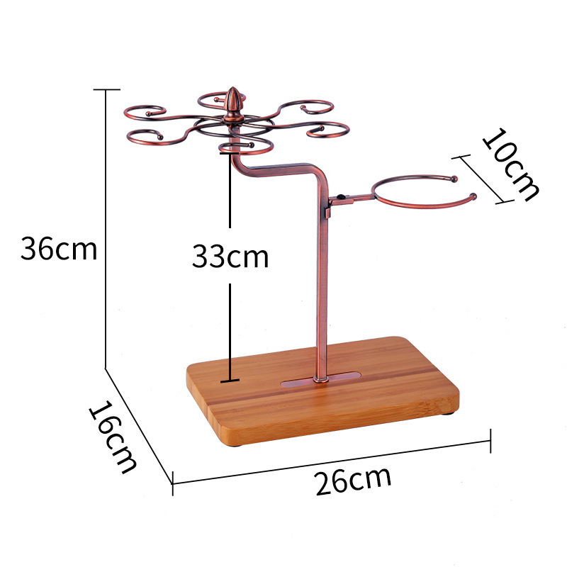 Milalit Hot Selling Europe Style Bronze Wine Glasses Holder Drying Rack Plus Decanter Drainer with Solid Wooden Base Champagne Black Bottle Display Stand Rack for Hotel Bara Kitchen Pub Exhibition