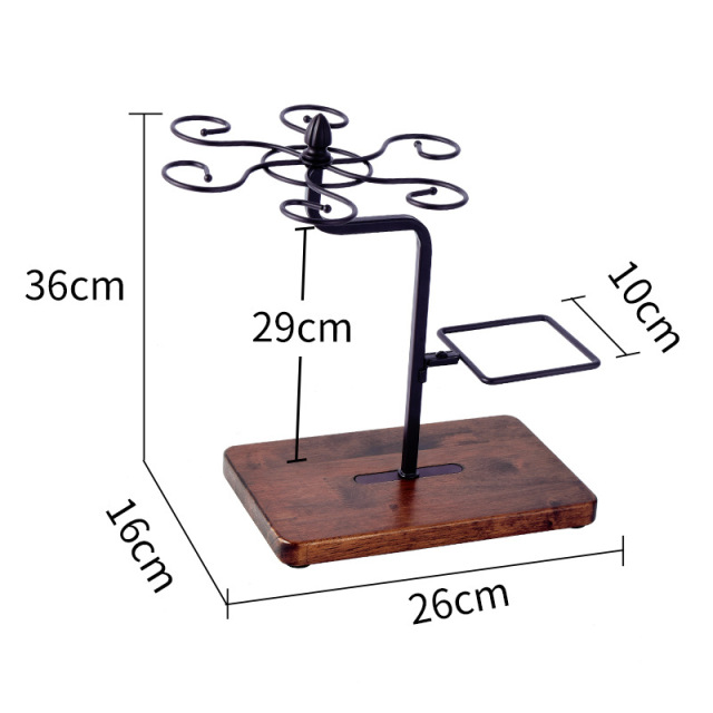 Milalit Hot Selling Europe Style Bronze Wine Glasses Holder Drying Rack Plus Decanter Drainer with Solid Wooden Base Champagne Black Bottle Display Stand Rack for Hotel Bara Kitchen Pub Exhibition