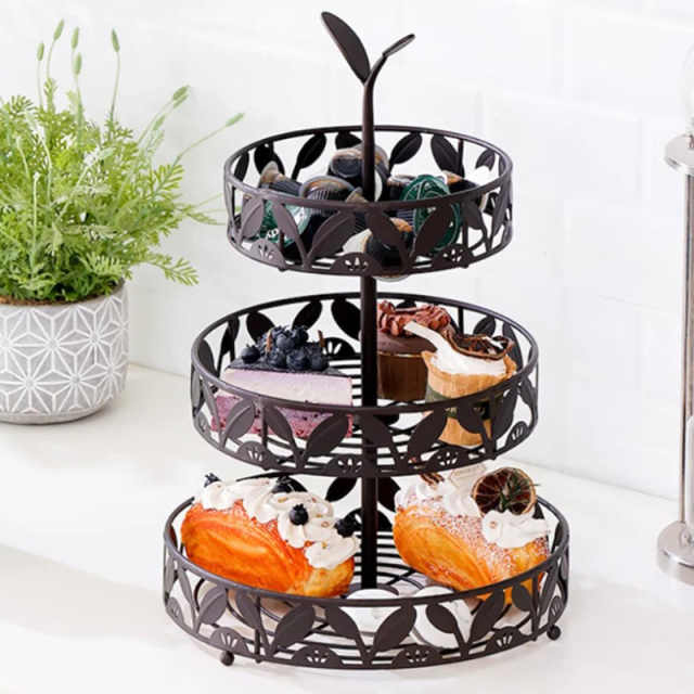 Milalit European Style Multi-Layer Wrought Iron Fruit Plate Bronze  Hollow Carved 3 Layers Candy Plate Afternoon Tea Dessert Rack Holder for Restaurant Home Kitchen Cake Shop Snack Bar Hotel Office Restaurant