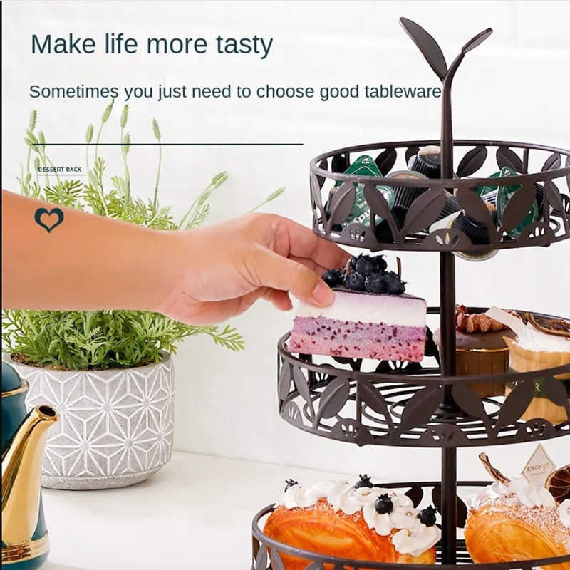Milalit European Style Multi-Layer Wrought Iron Fruit Plate Bronze  Hollow Carved 3 Layers Candy Plate Afternoon Tea Dessert Rack Holder for Restaurant Home Kitchen Cake Shop Snack Bar Hotel Office Restaurant