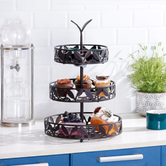 Milalit European Style Multi-Layer Wrought Iron Fruit Plate Bronze  Hollow Carved 3 Layers Candy Plate Afternoon Tea Dessert Rack Holder for Restaurant Home Kitchen Cake Shop Snack Bar Hotel Office Restaurant