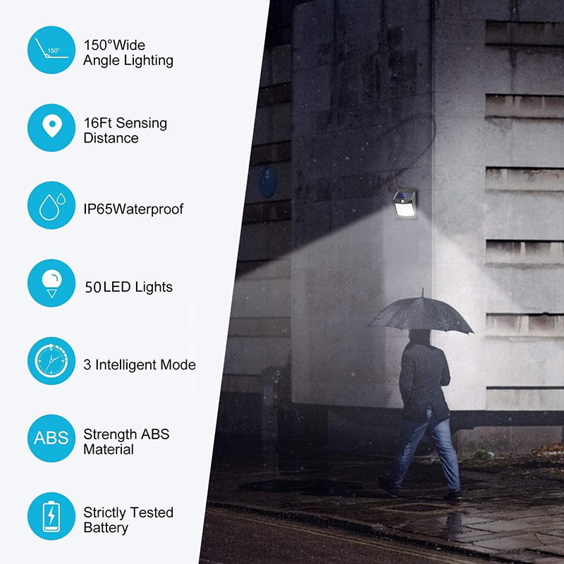 Milalit 50 LED Solar Lights Outdoor Waterproof with 270° Wide Angle 50LED Sunlight Powered Security Lights Motion Sensor Wall Lamp Intelligent Motion Sensing Light for Garden Patio Balcony Front Door Garage