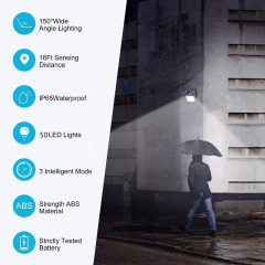 Milalit 50 LED Solar Lights Outdoor Waterproof with 270° Wide Angle 50LED Sunlight Powered Security Lights Motion Sensor Wall Lamp Intelligent Motion Sensing Light for Garden Patio Balcony Front Door Garage