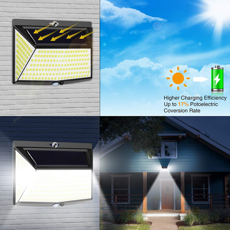 Milalit 228 Led Solar Security Light Outdoor Garden Fence Lights 270° Wide Angle 228LED Solar Motion Sensor Lamps Waterproof 3 Lighting Modes Sunlight Powered Wall Light for Patio Garage Yard Pathway Porch Balcony