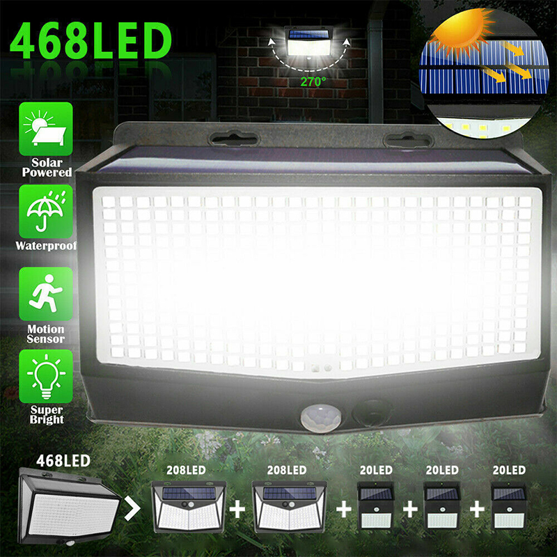 Milalit 468LED Super Bright Solar Garden Wall Lamp 1/2/4 Pack Solar Motion Sensor Street Light with 3 Lighting Modes Built-in Human Sensor 270° Wide Angle Outdoor Waterproof IP65 Security Light for Villa Front Door Deck