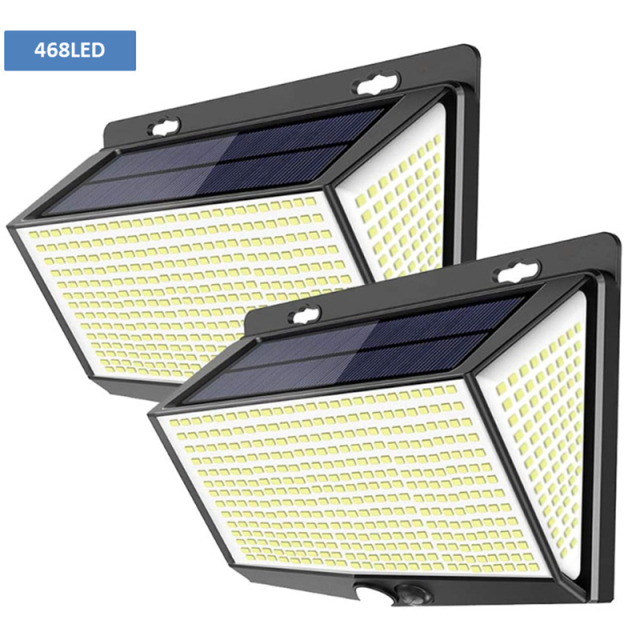 Milalit 468LED Super Bright Solar Garden Wall Lamp 1/2/4 Pack Solar Motion Sensor Street Light with 3 Lighting Modes Built-in Human Sensor 270° Wide Angle Outdoor Waterproof IP65 Security Light for Villa Front Door Deck