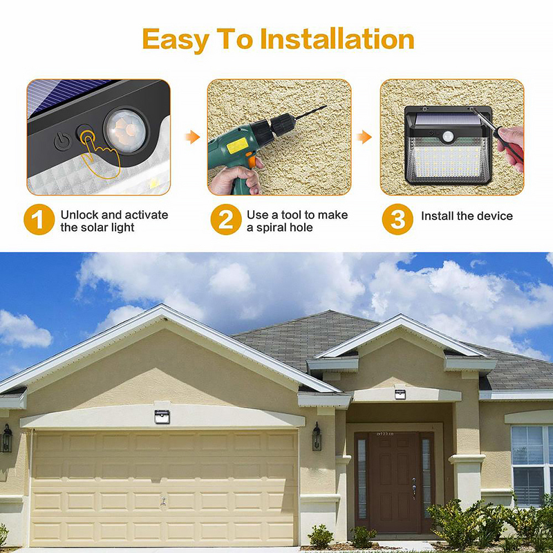 Milalit 160LED Solar LED Outdoor Light 160 LED 3 Sides Solar Powered Energy Saving 3 Lighting Modes with Human Motion Sensor Fence Garden Security Wall Lamp for Christmas Festival Holiday Lighting Decoration