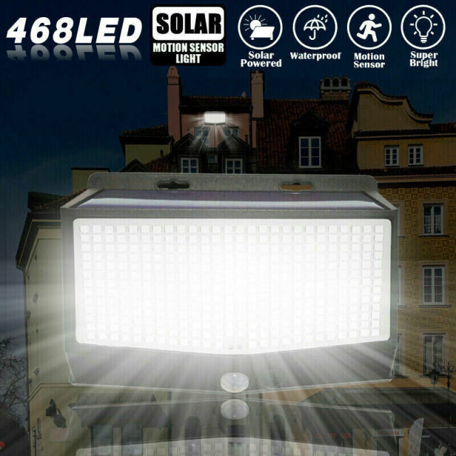Milalit 468LED Super Bright Solar Garden Wall Lamp 1/2/4 Pack Solar Motion Sensor Street Light with 3 Lighting Modes Built-in Human Sensor 270° Wide Angle Outdoor Waterproof IP65 Security Light for Villa Front Door Deck