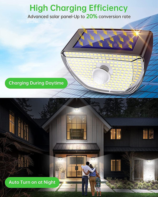 Milalit 200LED Solar PIR Motion Sensor Lights Outdoor Solar Powered Security Lights 3 Intelligent Lighting Modes Wireless Wide Angle Wall Lamps IP65 Waterproof for Yard Stairs Garage Fence Porch