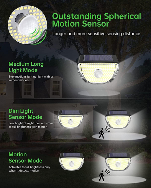 Milalit 200LED Solar PIR Motion Sensor Lights Outdoor Solar Powered Security Lights 3 Intelligent Lighting Modes Wireless Wide Angle Wall Lamps IP65 Waterproof for Yard Stairs Garage Fence Porch