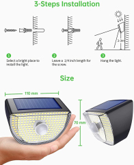Milalit 200LED Solar PIR Motion Sensor Lights Outdoor Solar Powered Security Lights 3 Intelligent Lighting Modes Wireless Wide Angle Wall Lamps IP65 Waterproof for Yard Stairs Garage Fence Porch
