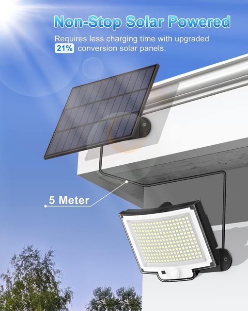 Milalit 228 LED Solar Outdoor Lights PIR Motion Sensor 3 Lighting Modes Flood Lights Dusk to Dawn IP65 Waterproof Led Solar Security Lights with Remote Control for Garage Patio Outside Yard Garden 5M Cable