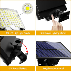 Milalit 106 LED Ultra Bright Outdoor Solar Light PIR Motion Sensor Wall Lights 4 Working Modes 106LED IP65 Waterproof Solar Security Lamp For Country House Garden Backyard Garage