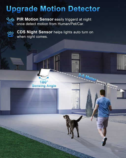 Milalit 228 LED Solar Outdoor Lights PIR Motion Sensor 3 Lighting Modes Flood Lights Dusk to Dawn IP65 Waterproof Led Solar Security Lights with Remote Control for Garage Patio Outside Yard Garden 5M Cable