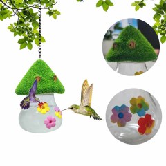 Milalit Garden Hanging Hummingbird Feeder Convenient Water Spout for Bird Honeybee Squirrel Lovers Seam Inside Mushroom Shape Glass Bottle Design Bird Feeder With Red Tie-dye Flowers Decorative Sun Protection birds Accessories Supplies