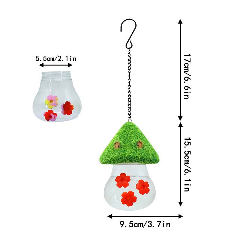 Milalit Garden Hanging Hummingbird Feeder Convenient Water Spout for Bird Honeybee Squirrel Lovers Seam Inside Mushroom Shape Glass Bottle Design Bird Feeder With Red Tie-dye Flowers Decorative Sun Protection birds Accessories Supplies