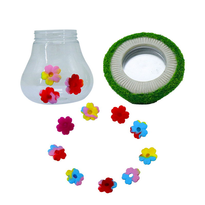 Milalit Garden Hanging Hummingbird Feeder Convenient Water Spout for Bird Honeybee Squirrel Lovers Seam Inside Mushroom Shape Glass Bottle Design Bird Feeder With Red Tie-dye Flowers Decorative Sun Protection birds Accessories Supplies