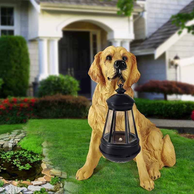 Milalit Golden Retriever Statue Outdoor with Solar Led Lantern Home Garden Decoration Windproof Lamp Sunlight Power Resin Yellow Christmas Dog Decorative Animal LED Light for Lawn Yard Patio Welcome Home Ornament