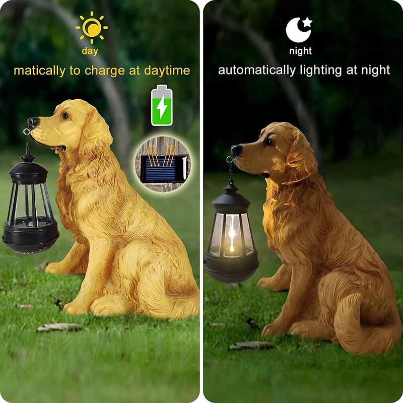 Milalit Golden Retriever Statue Outdoor with Solar Led Lantern Home Garden Decoration Windproof Lamp Sunlight Power Resin Yellow Christmas Dog Decorative Animal LED Light for Lawn Yard Patio Welcome Home Ornament