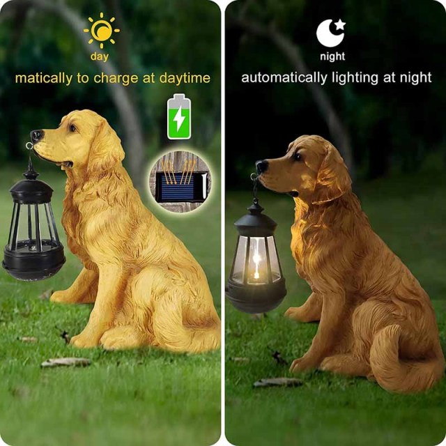 Milalit Golden Retriever Statue Outdoor with Solar Led Lantern Home Garden Decoration Windproof Lamp Sunlight Power Resin Yellow Christmas Dog Decorative Animal LED Light for Lawn Yard Patio Welcome Home Ornament