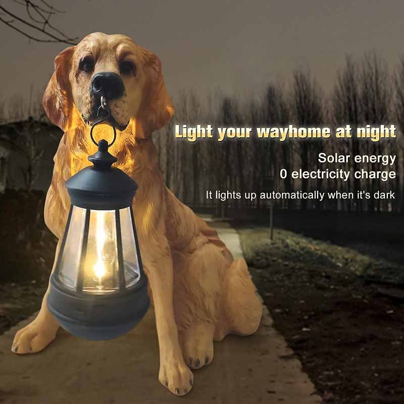 Milalit Golden Retriever Statue Outdoor with Solar Led Lantern Home Garden Decoration Windproof Lamp Sunlight Power Resin Yellow Christmas Dog Decorative Animal LED Light for Lawn Yard Patio Welcome Home Ornament