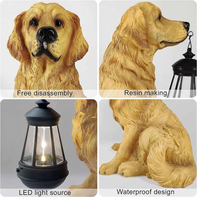 Milalit Golden Retriever Statue Outdoor with Solar Led Lantern Home Garden Decoration Windproof Lamp Sunlight Power Resin Yellow Christmas Dog Decorative Animal LED Light for Lawn Yard Patio Welcome Home Ornament