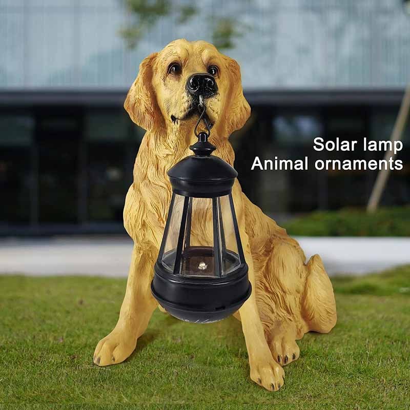 Milalit Golden Retriever Statue Outdoor with Solar Led Lantern Home Garden Decoration Windproof Lamp Sunlight Power Resin Yellow Christmas Dog Decorative Animal LED Light for Lawn Yard Patio Welcome Home Ornament