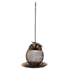 Milalit Owl Shaped Outdoor Garden Wild Bird Feeder Hanging Metal Copper Bronze Color Birds Feeder with Chain and Hook for Robin Parrot Cuckoo Owl Birds