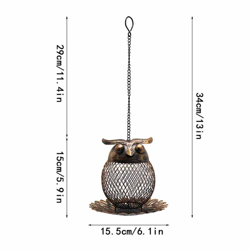 Milalit Owl Shaped Outdoor Garden Wild Bird Feeder Hanging Metal Copper Bronze Color Birds Feeder with Chain and Hook for Robin Parrot Cuckoo Owl Birds