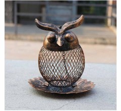Milalit Owl Shaped Outdoor Garden Wild Bird Feeder Hanging Metal Copper Bronze Color Birds Feeder with Chain and Hook for Robin Parrot Cuckoo Owl Birds