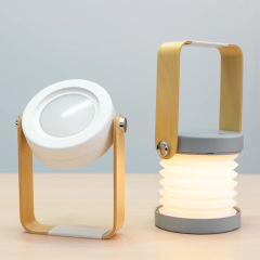 Milalit USB Rechargeable Baby Night Light Touch Control Lantern Lamp 3-Level Brightness Multi-Functional Portable Extend LED Hanging Lantern Light Foldable Wood Bedside Table Lamp for Bedroom Living Room Outdoor Office Camping