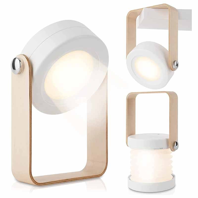 Milalit USB Rechargeable Baby Night Light Touch Control Lantern Lamp 3-Level Brightness Multi-Functional Portable Extend LED Hanging Lantern Light Foldable Wood Bedside Table Lamp for Bedroom Living Room Outdoor Office Camping