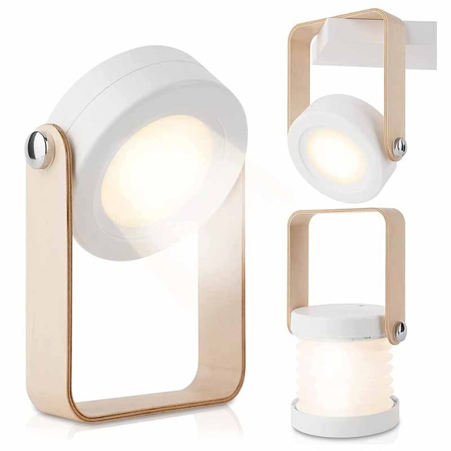 Milalit USB Rechargeable Baby Night Light Touch Control Lantern Lamp 3-Level Brightness Multi-Functional Portable Extend LED Hanging Lantern Light Foldable Wood Bedside Table Lamp for Bedroom Living Room Outdoor Office Camping