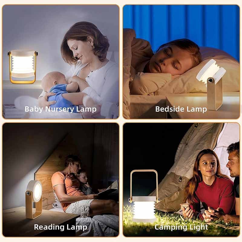 Milalit USB Rechargeable Baby Night Light Touch Control Lantern Lamp 3-Level Brightness Multi-Functional Portable Extend LED Hanging Lantern Light Foldable Wood Bedside Table Lamp for Bedroom Living Room Outdoor Office Camping