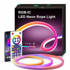 Milalit Smart RGBIC 12V 24V LED Neon Rope Light Working with Bluetooth TUYA Amazon Alexa 5m 16.4ft 300LEDs 3m 10ft 252LEDs Music Sync Flexible Led Neon Strip Lights for Bedroom Indoor Outdoor Decoration