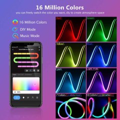 Milalit Smart RGBIC 12V 24V LED Neon Rope Light Working with Bluetooth TUYA Amazon Alexa 5m 16.4ft 300LEDs 3m 10ft 252LEDs Music Sync Flexible Led Neon Strip Lights for Bedroom Indoor Outdoor Decoration