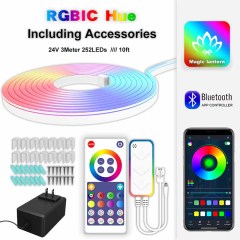 Milalit Smart RGBIC 12V 24V LED Neon Rope Light Working with Bluetooth TUYA Amazon Alexa 5m 16.4ft 300LEDs 3m 10ft 252LEDs Music Sync Flexible Led Neon Strip Lights for Bedroom Indoor Outdoor Decoration