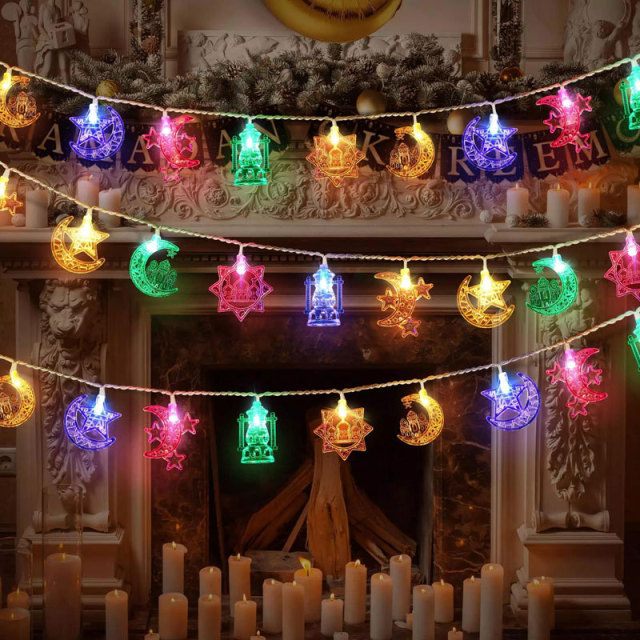 Milalit USB Port Battery Power Moon Castle LED String Light Stars Decorative Lamps for Corban Ramadan Middle East Muslim Mubarak Festival Holiday Decoration with Remote Control Optional